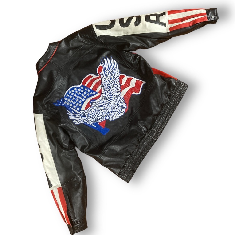 Biker Jacket USA Mens XL Leather 9000 eagle embroidered Vintage style
